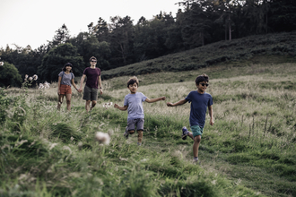 family outdoors summer, running