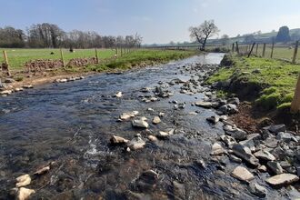 River Ecclesbourne new river channel looking downstream from the ford
