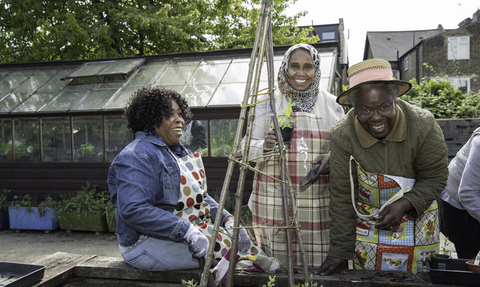 Elderly women gardening