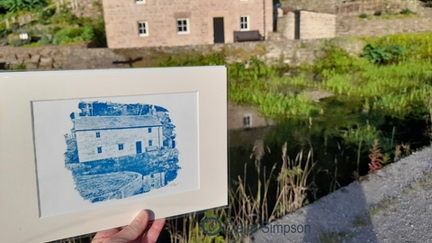 A sketch of Aqueduct Cottage in front of the actual Aqueduct Cottage