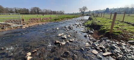 River Ecclesbourne new river channel looking downstream from the ford
