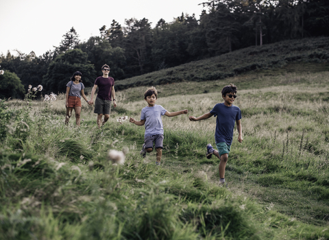 family outdoors summer, running